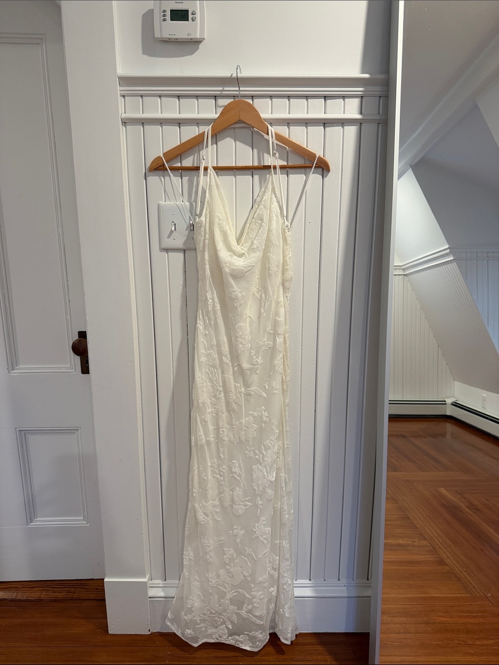 Bobbles & Lace Ivory Slip Dress with Cowl Neck and Low Back